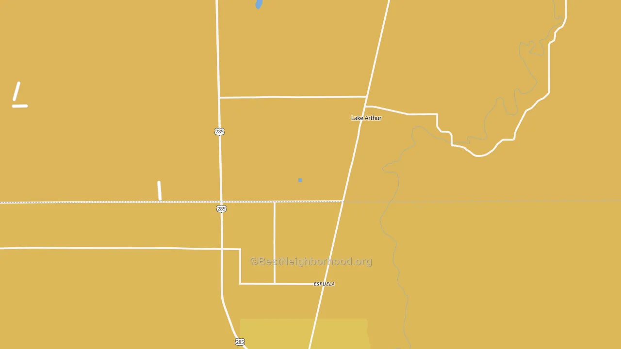 Map of the best neighborhoods in the Lake Arthur area, with better matches in green and worse matches in red