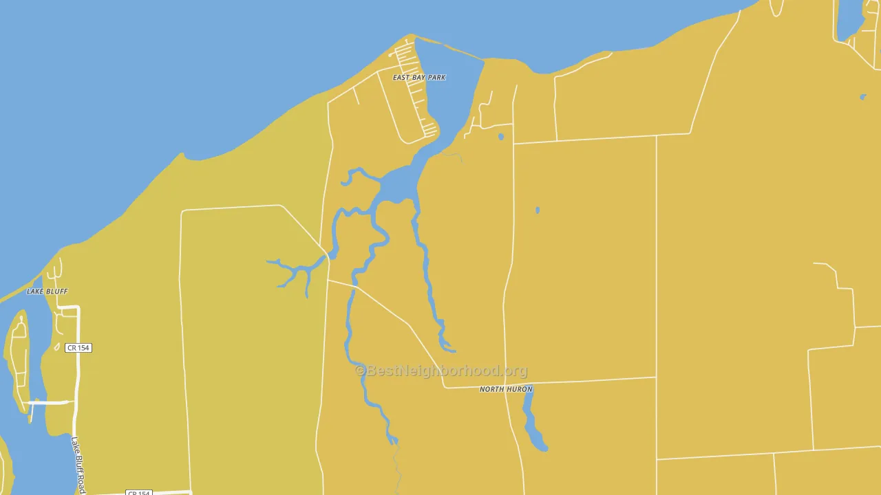 Map of the best neighborhoods in the Lake Bluff area, with better matches in green and worse matches in red