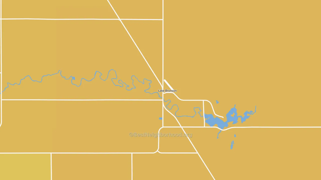 Map of the best neighborhoods in the Lake Bronson area, with better matches in green and worse matches in red