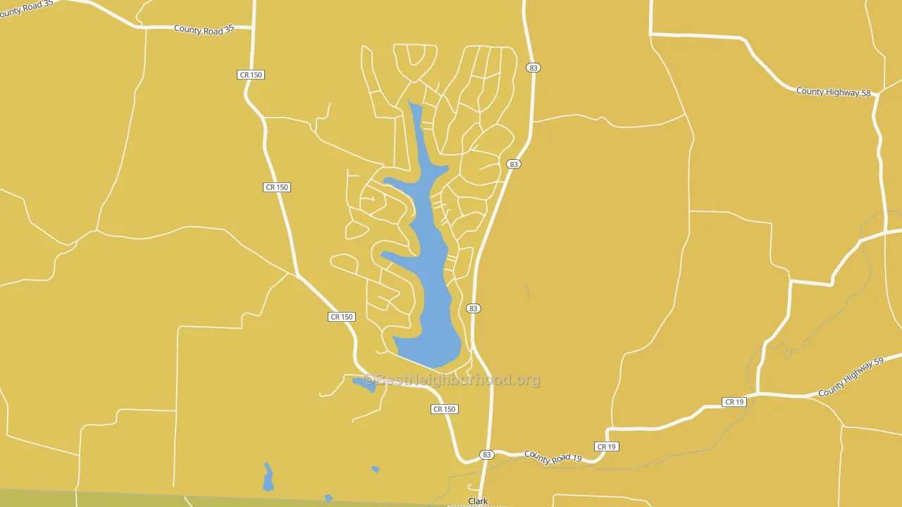 Map of the best neighborhoods in the Lake Buckhorn area, with better matches in green and worse matches in red