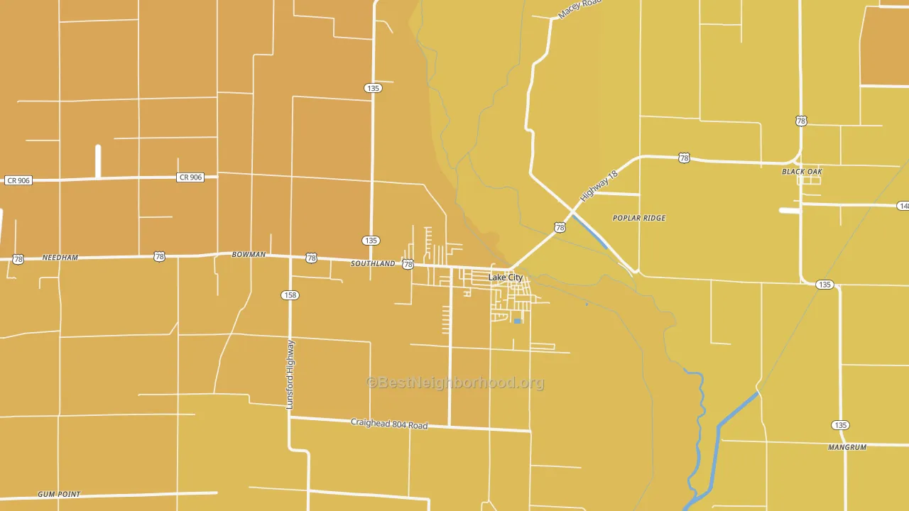 Map of the best neighborhoods in the Lake City area, with better matches in green and worse matches in red
