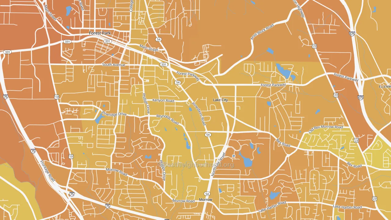 Map of the best neighborhoods in the Lake City area, with better matches in green and worse matches in red
