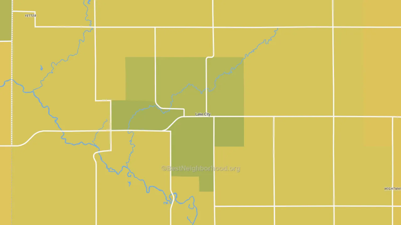 Map of the best neighborhoods in the Lake City area, with better matches in green and worse matches in red