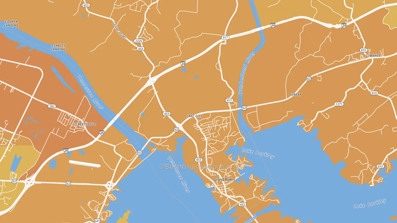 Map of the best neighborhoods in the Lake City area, with better matches in green and worse matches in red