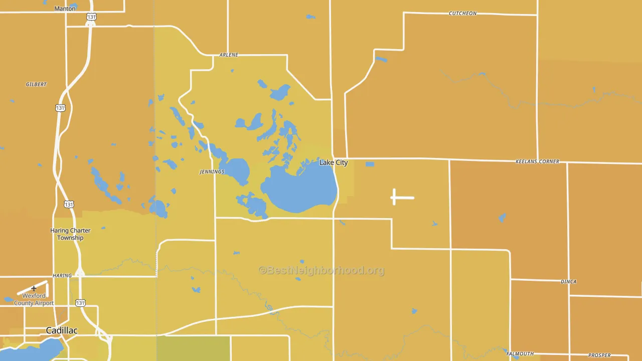 Map of the best neighborhoods in the Lake City area, with better matches in green and worse matches in red