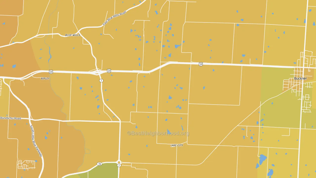 Map of the best neighborhoods in the Lake City area, with better matches in green and worse matches in red