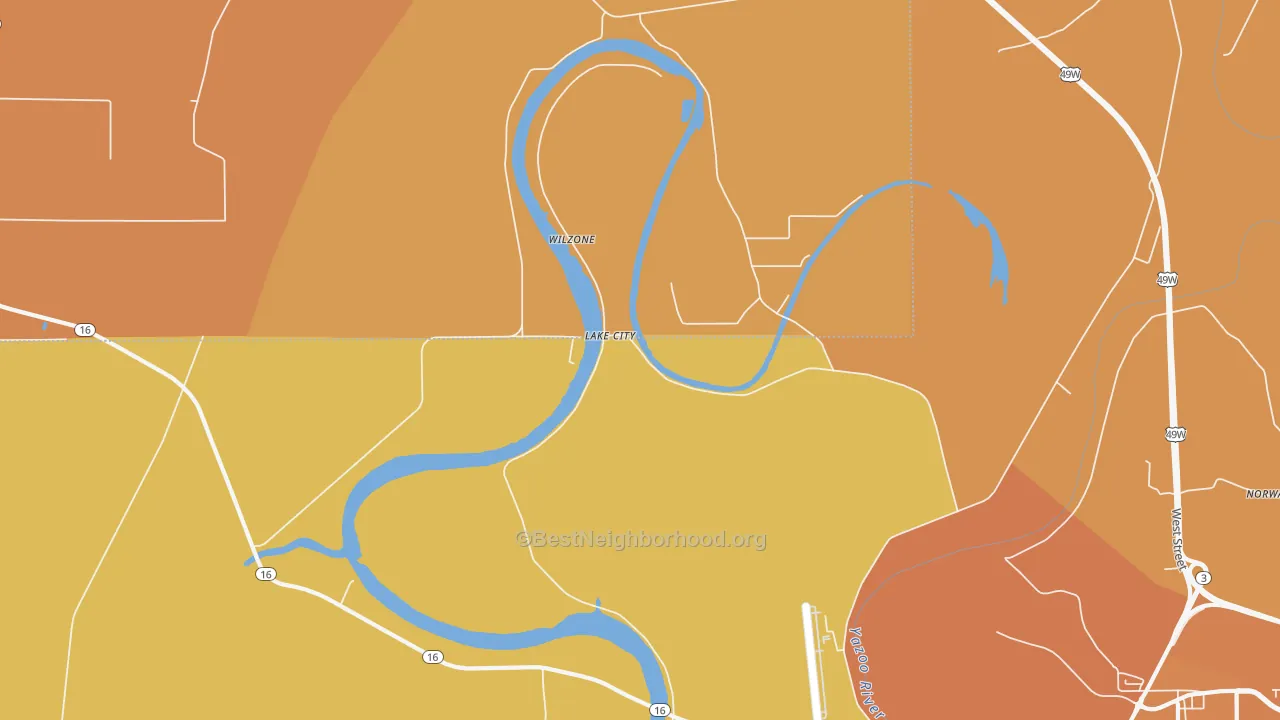 Map of the best neighborhoods in the Lake City area, with better matches in green and worse matches in red