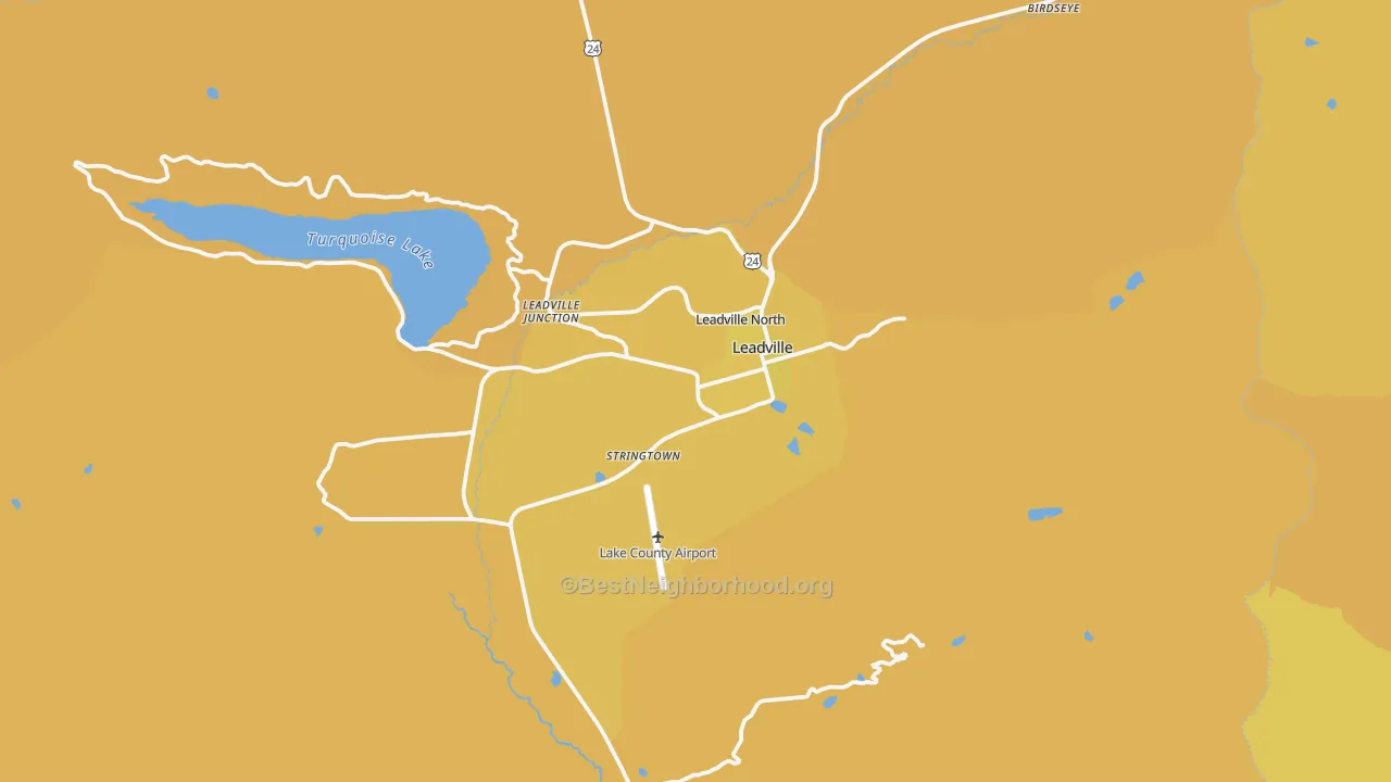 Map of the best neighborhoods in the Lake County area, with better matches in green and worse matches in red