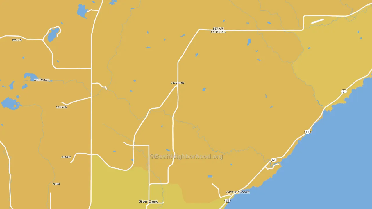 Map of the best neighborhoods in the Lake County area, with better matches in green and worse matches in red