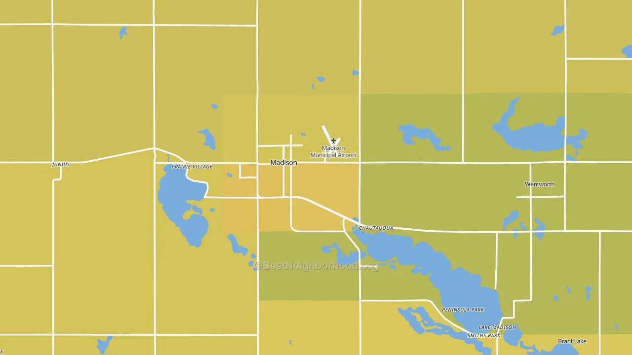 Map of the best neighborhoods in the Lake County area, with better matches in green and worse matches in red