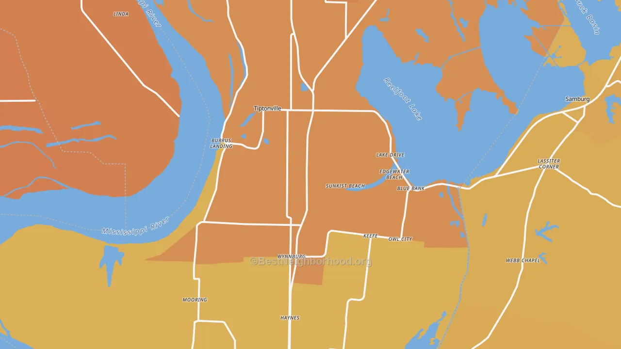 Map of the best neighborhoods in the Lake County area, with better matches in green and worse matches in red