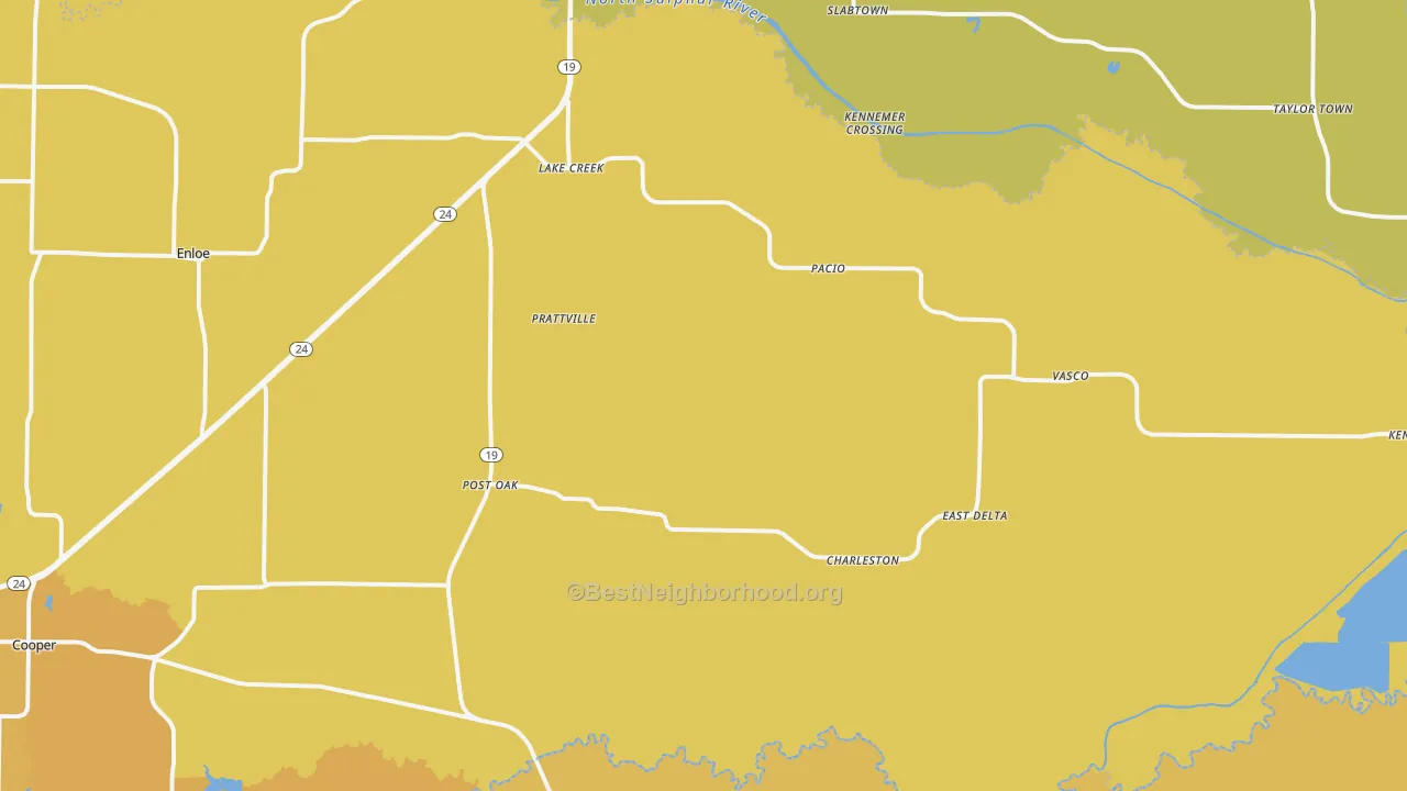 Map of the best neighborhoods in the Lake Creek area, with better matches in green and worse matches in red