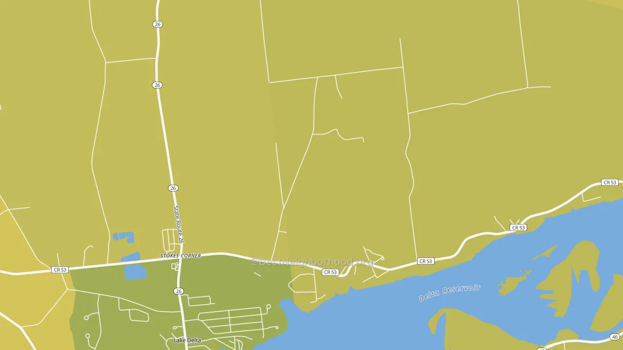 Map of the best neighborhoods in the Lake Delta area, with better matches in green and worse matches in red