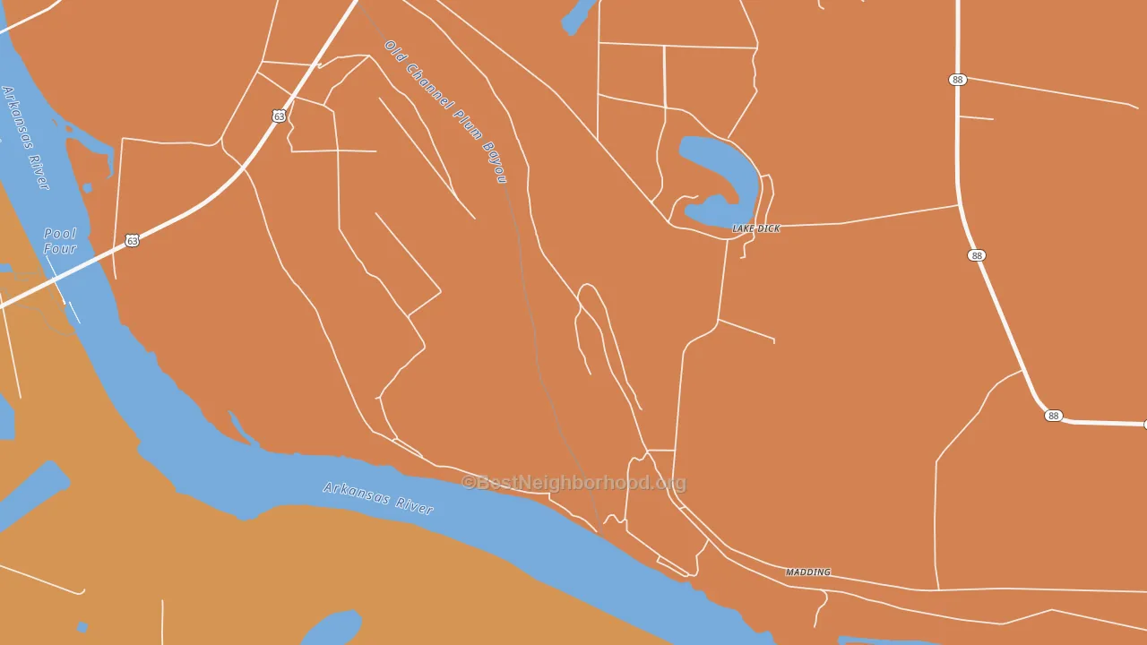 Map of the best neighborhoods in the Lake Dick area, with better matches in green and worse matches in red