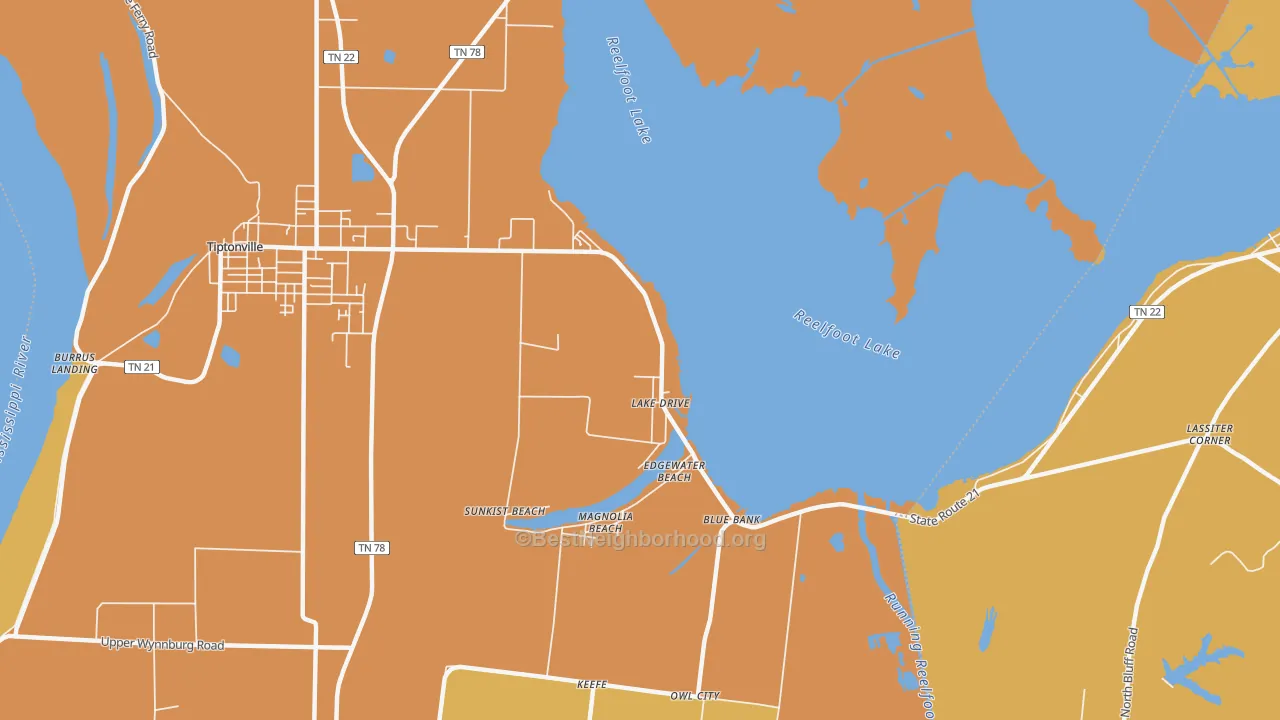 Map of the best neighborhoods in the Lake Drive area, with better matches in green and worse matches in red