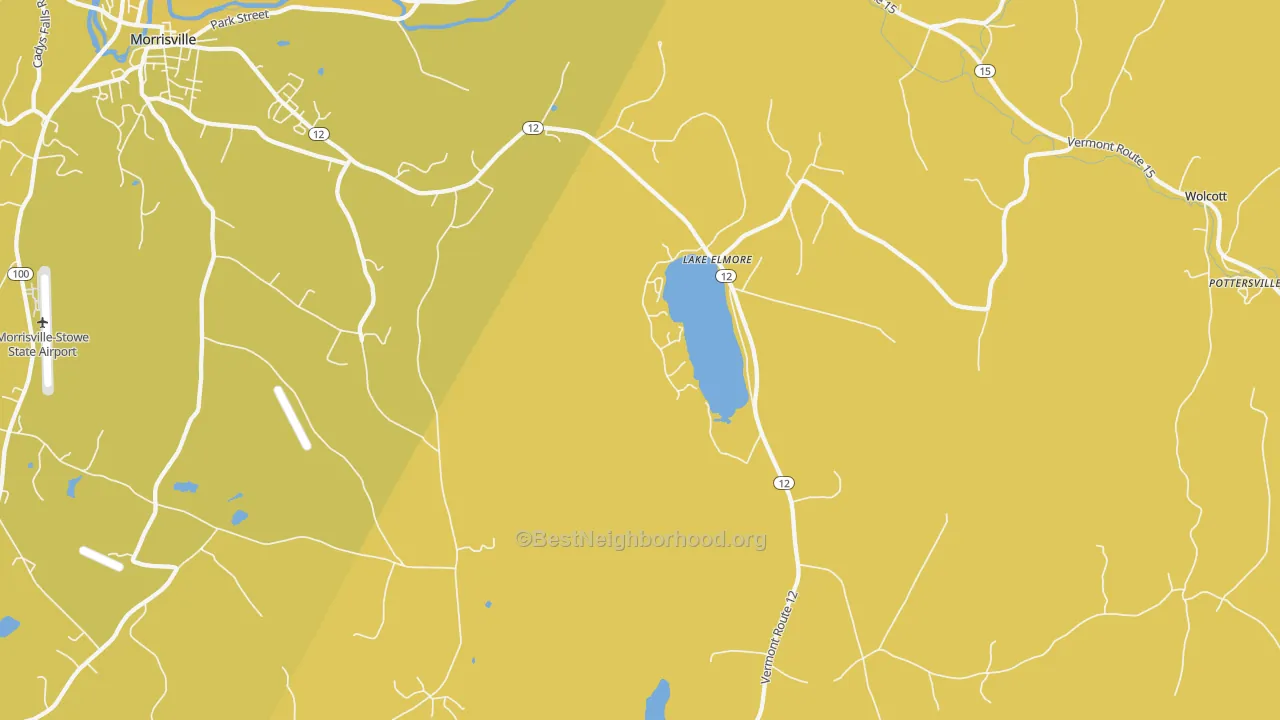 Map of the best neighborhoods in the Lake Elmore area, with better matches in green and worse matches in red