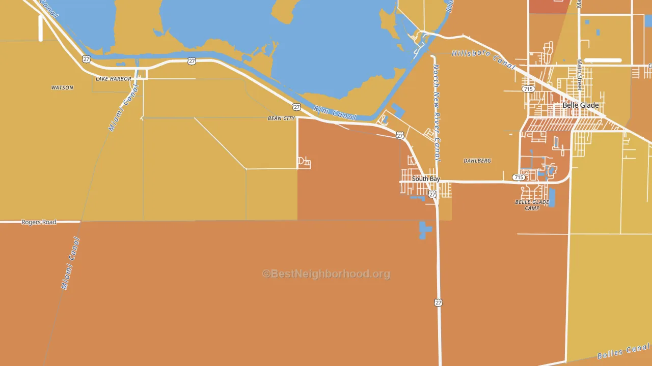 Map of the best neighborhoods in the Lake Harbor area, with better matches in green and worse matches in red