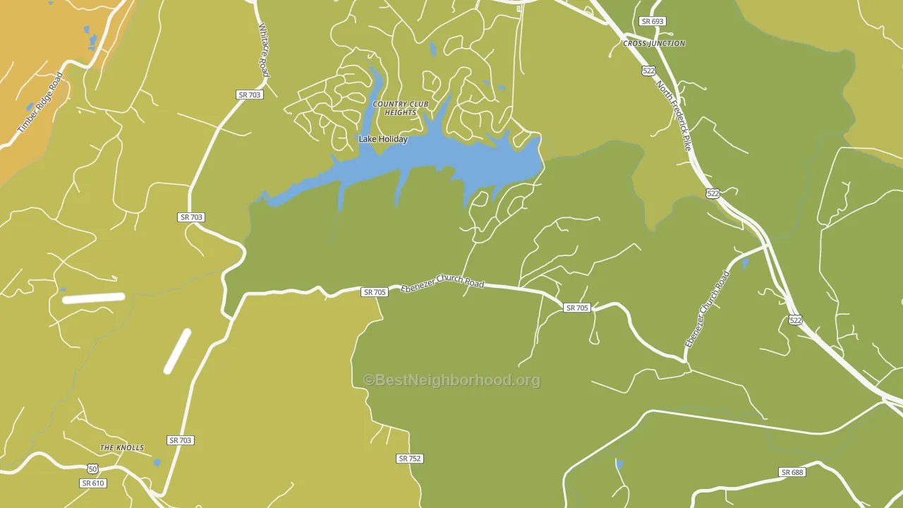 Map of the best neighborhoods in the Lake Holiday area, with better matches in green and worse matches in red