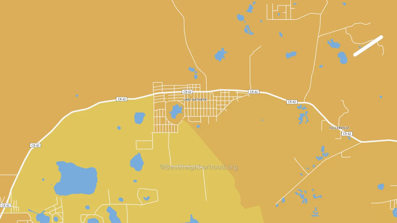 Map of the best neighborhoods in the Lake Kathryn area, with better matches in green and worse matches in red