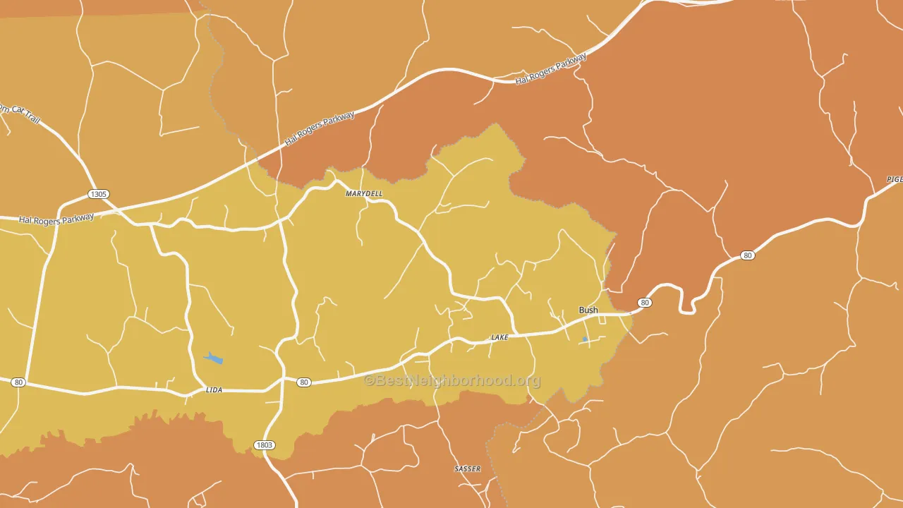 Map of the best neighborhoods in the Lake area, with better matches in green and worse matches in red