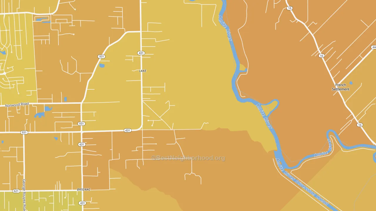 Map of the best neighborhoods in the Lake area, with better matches in green and worse matches in red