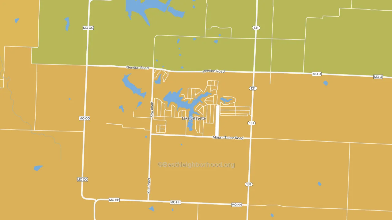 Map of the best neighborhoods in the Lake Lafayette area, with better matches in green and worse matches in red
