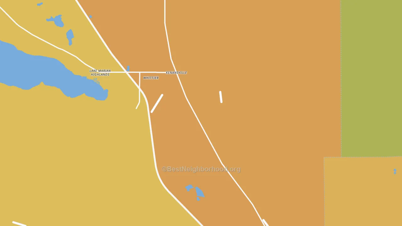 Map of the best neighborhoods in the Lake Marian Highlands area, with better matches in green and worse matches in red