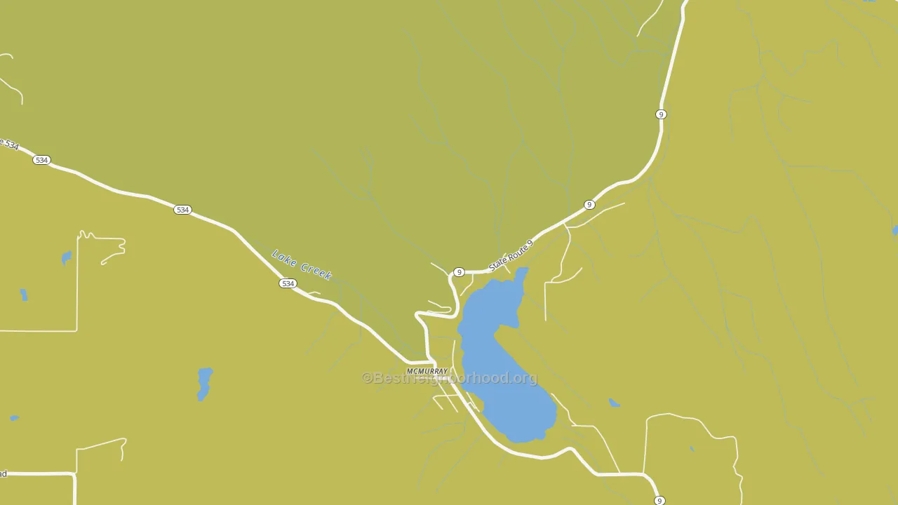 Map of the best neighborhoods in the Lake McMurray area, with better matches in green and worse matches in red