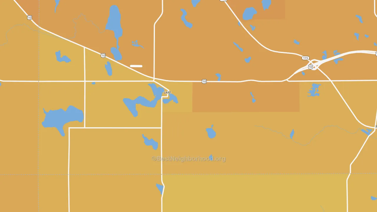Map of the best neighborhoods in the Lake area, with better matches in green and worse matches in red