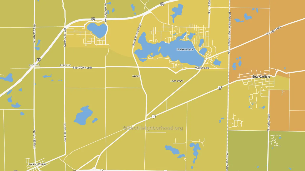 Map of the best neighborhoods in the Lake Park area, with better matches in green and worse matches in red