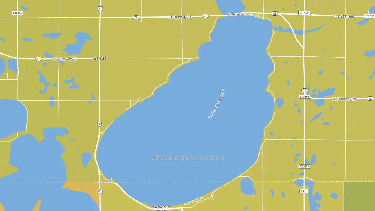 Map of the best neighborhoods in the Lake Poinsett area, with better matches in green and worse matches in red