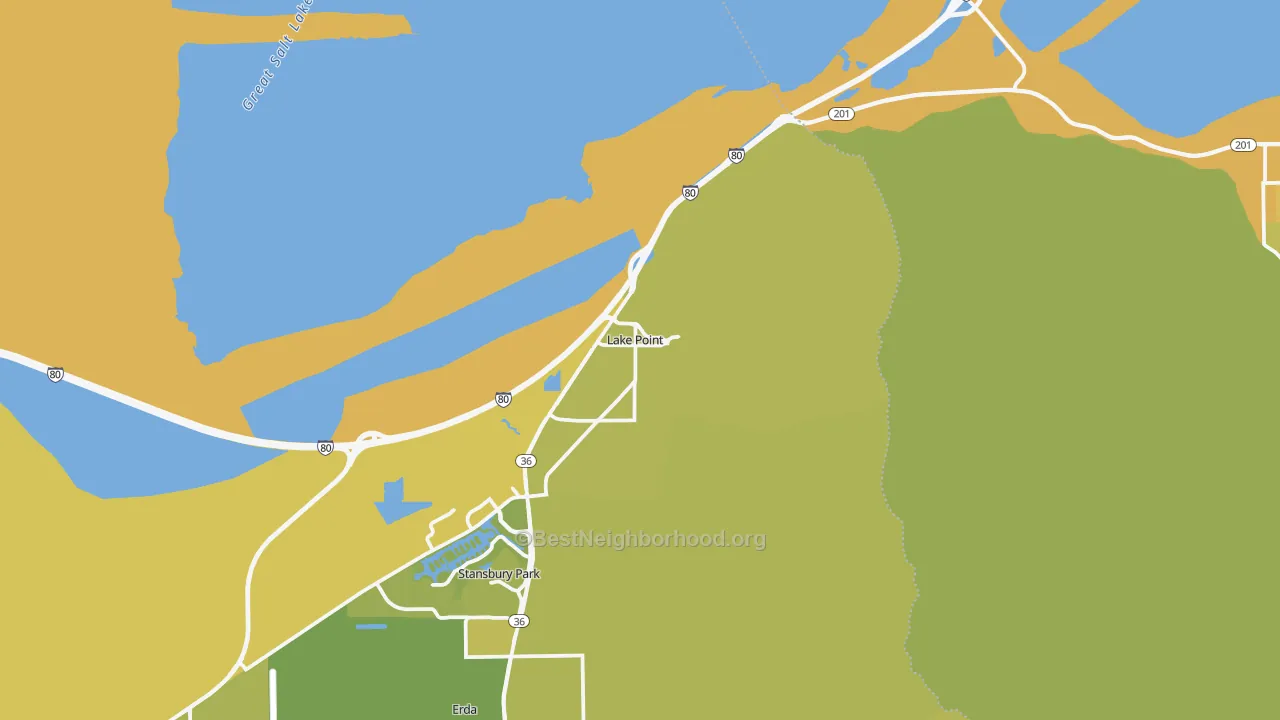 Map of the best neighborhoods in the Lake Point area, with better matches in green and worse matches in red