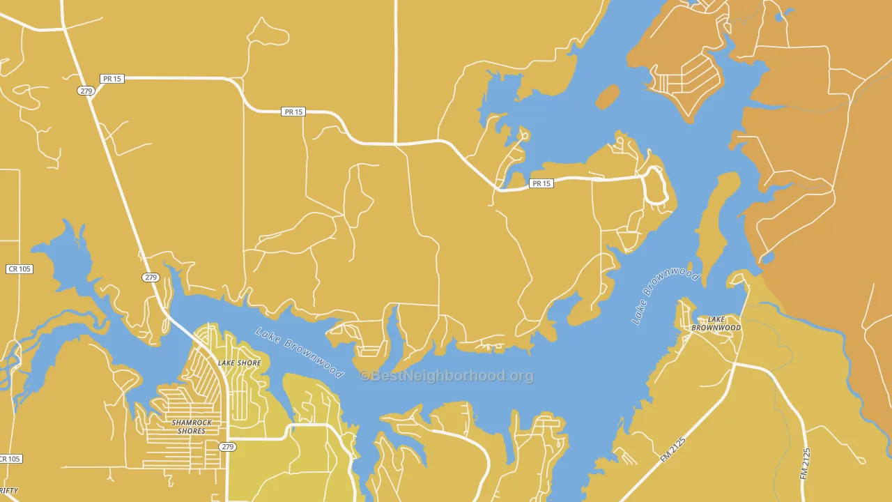 Map of the best neighborhoods in the Lake Shore area, with better matches in green and worse matches in red