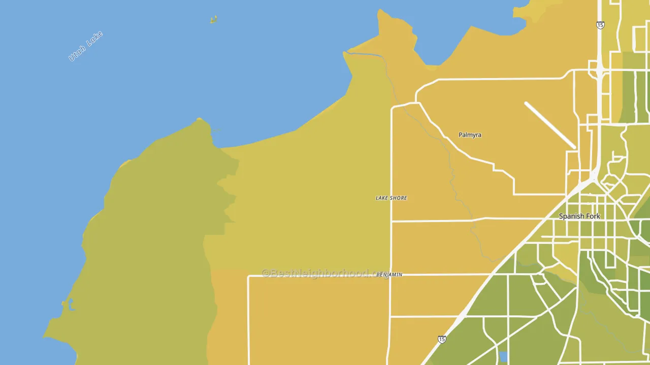 Map of the best neighborhoods in the Lake Shore area, with better matches in green and worse matches in red