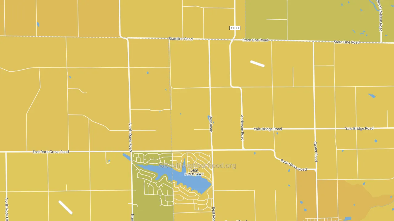 Map of the best neighborhoods in the Lake Summerset area, with better matches in green and worse matches in red