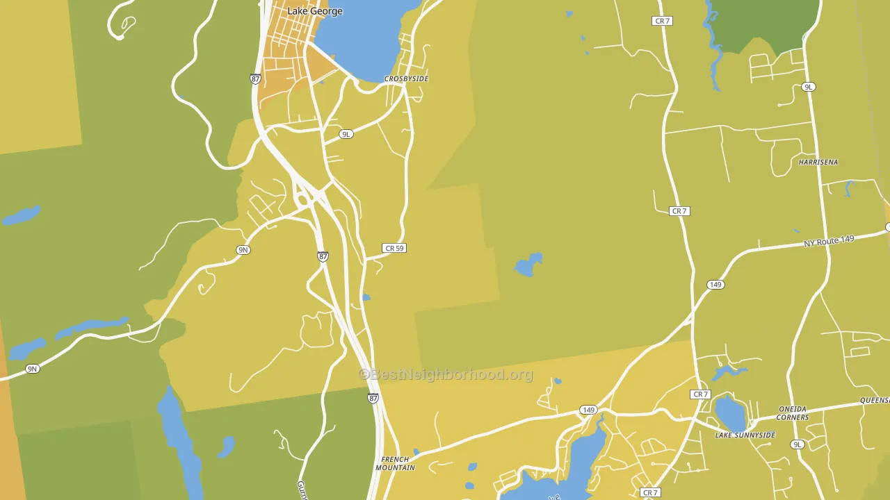 Map of the best neighborhoods in the Lake Sunnyside area, with better matches in green and worse matches in red
