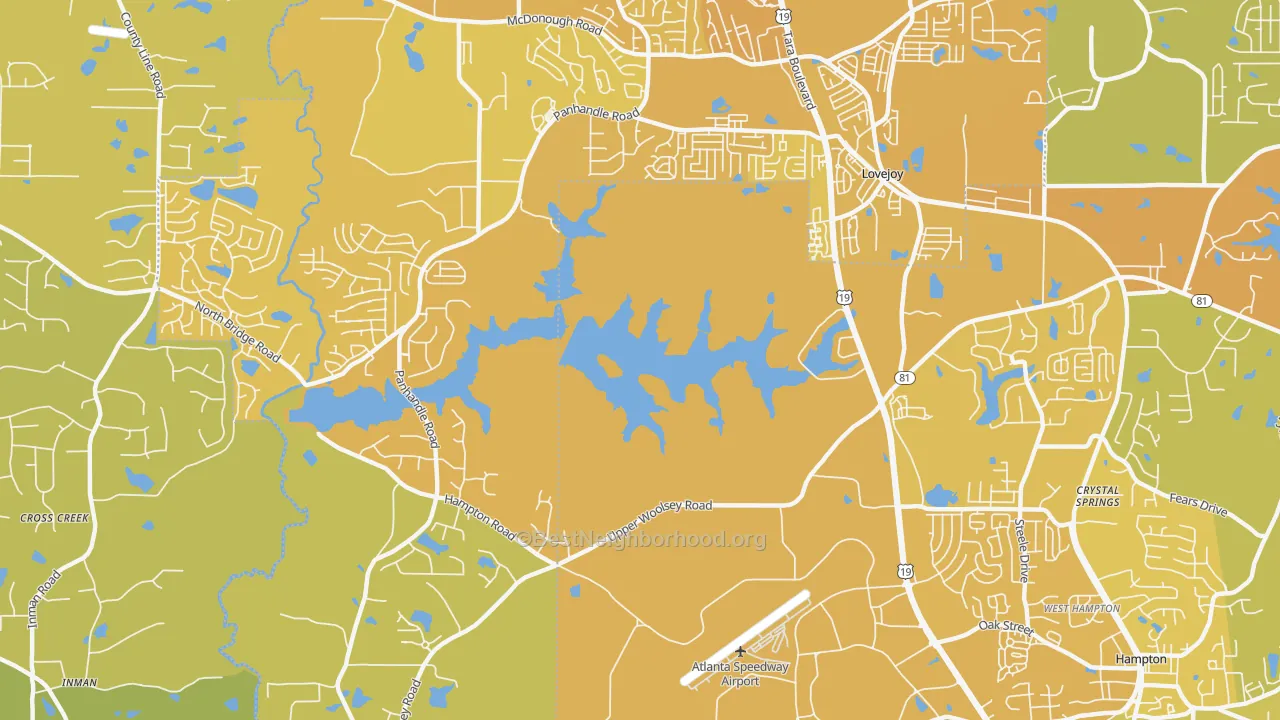Map of the best neighborhoods in the Lake Talmadge area, with better matches in green and worse matches in red