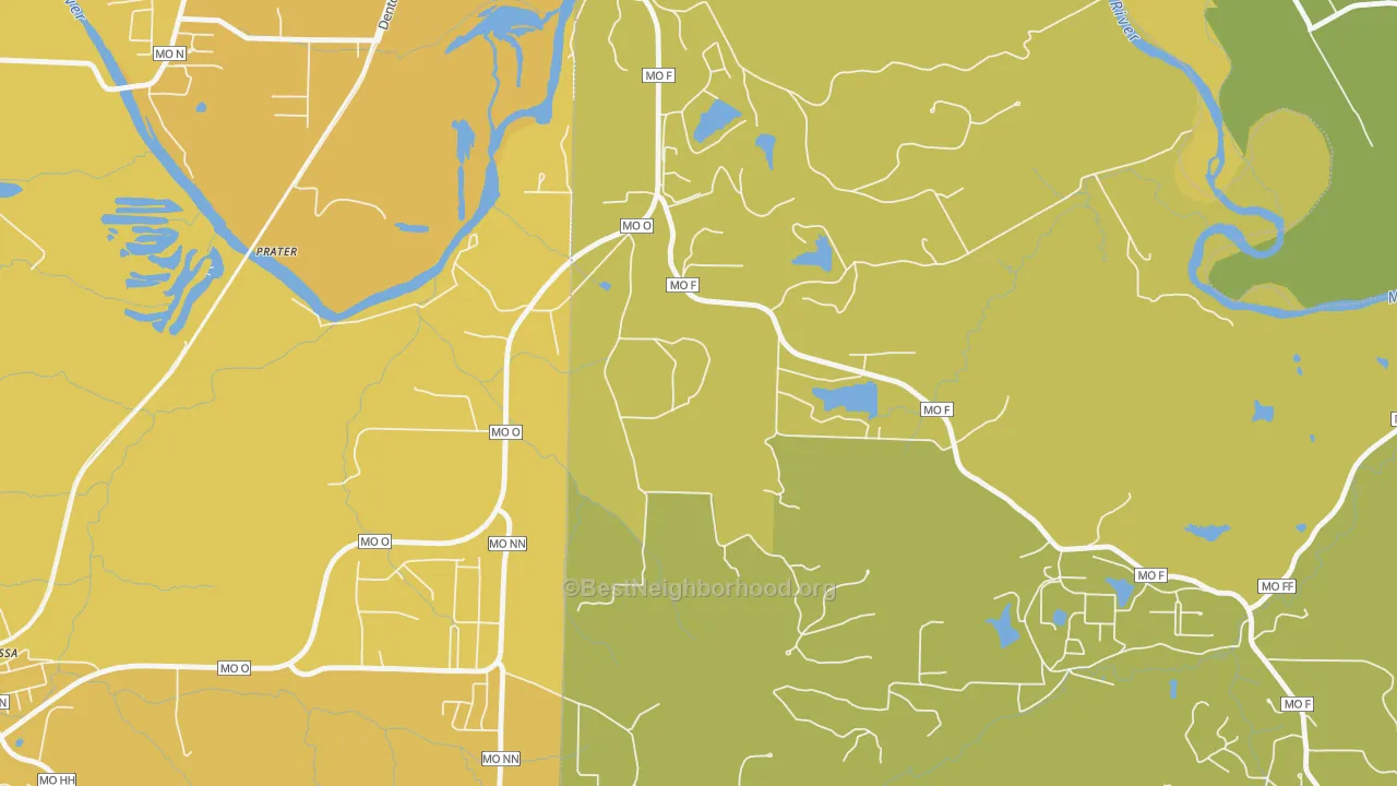 Map of the best neighborhoods in the Lake Tekakwitha area, with better matches in green and worse matches in red