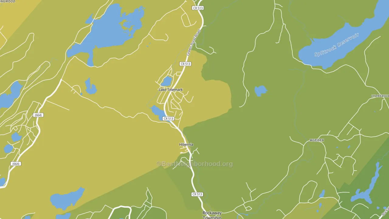 Map of the best neighborhoods in the Lake Telemark area, with better matches in green and worse matches in red