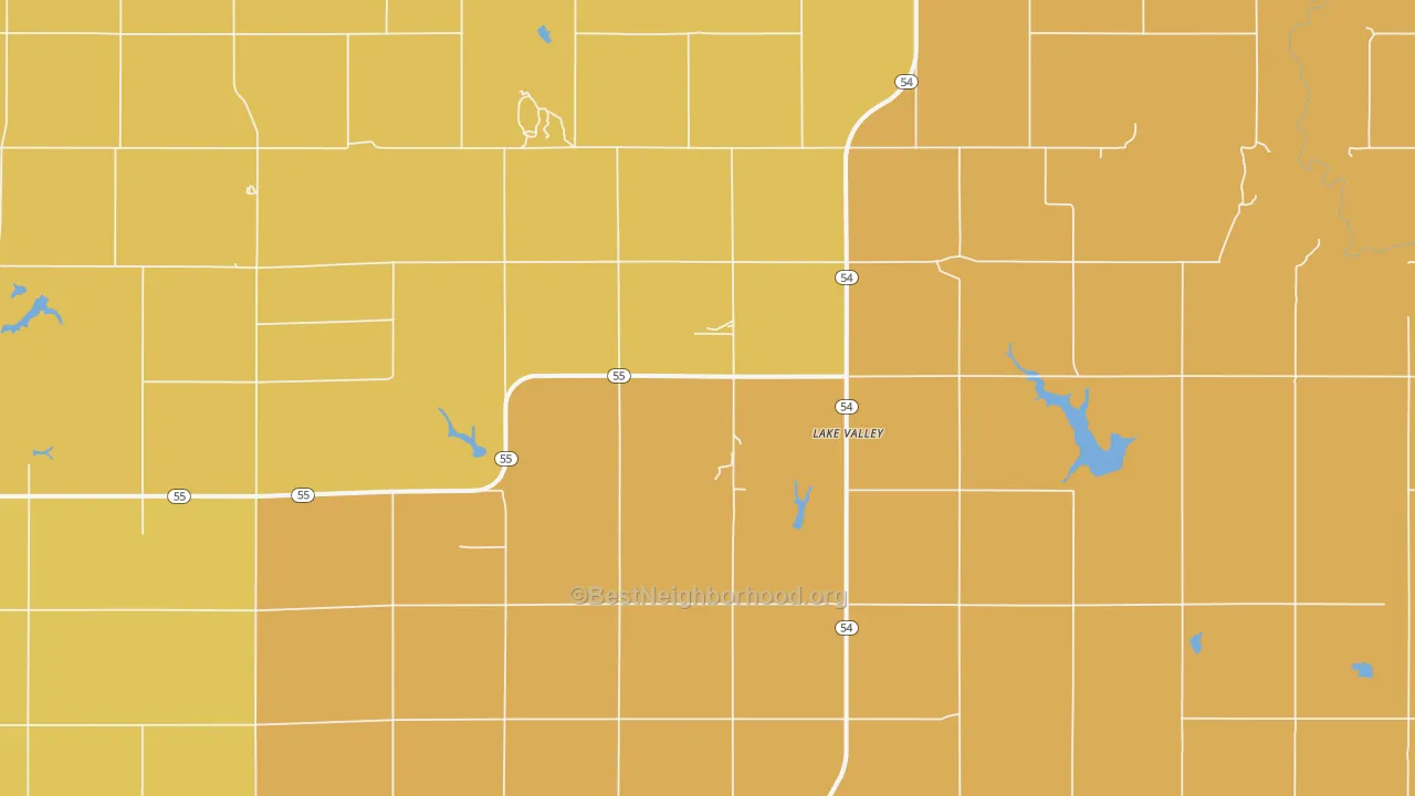 Map of the best neighborhoods in the Lake Valley area, with better matches in green and worse matches in red