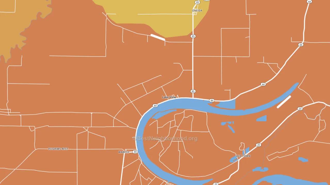 Map of the best neighborhoods in the Lake View area, with better matches in green and worse matches in red