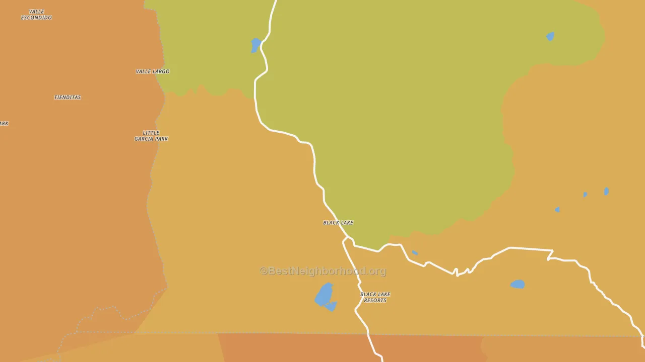 Map of the best neighborhoods in the Lake View Pines area, with better matches in green and worse matches in red