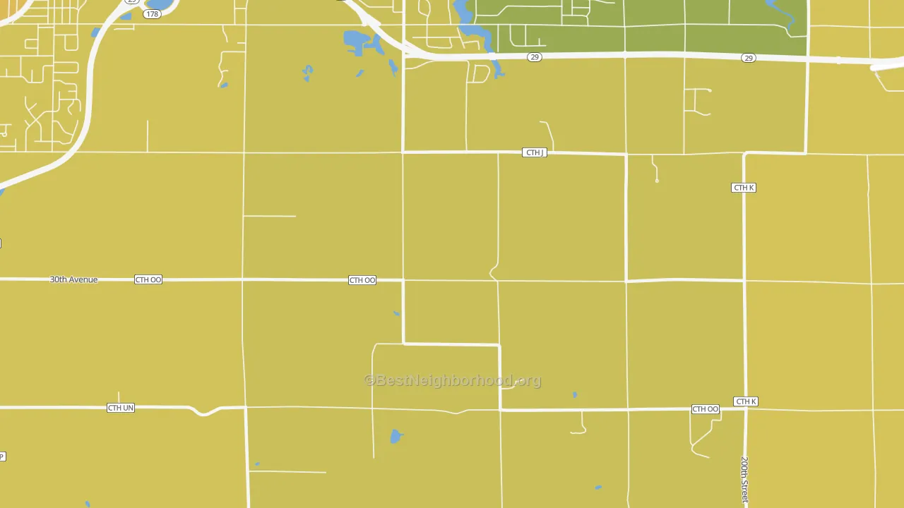 Map of the best neighborhoods in the Lake Wissota area, with better matches in green and worse matches in red