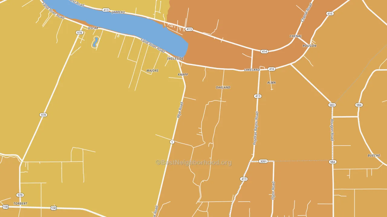 Map of the best neighborhoods in the Lakeland area, with better matches in green and worse matches in red