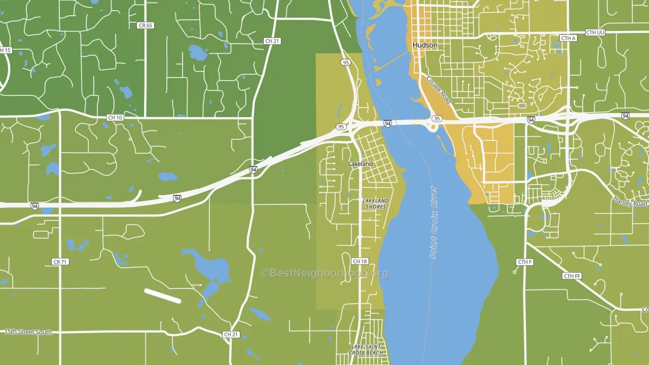 Map of the best neighborhoods in the Lakeland area, with better matches in green and worse matches in red