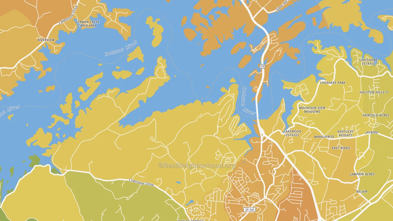 Map of the best neighborhoods in the Lakemoore area, with better matches in green and worse matches in red