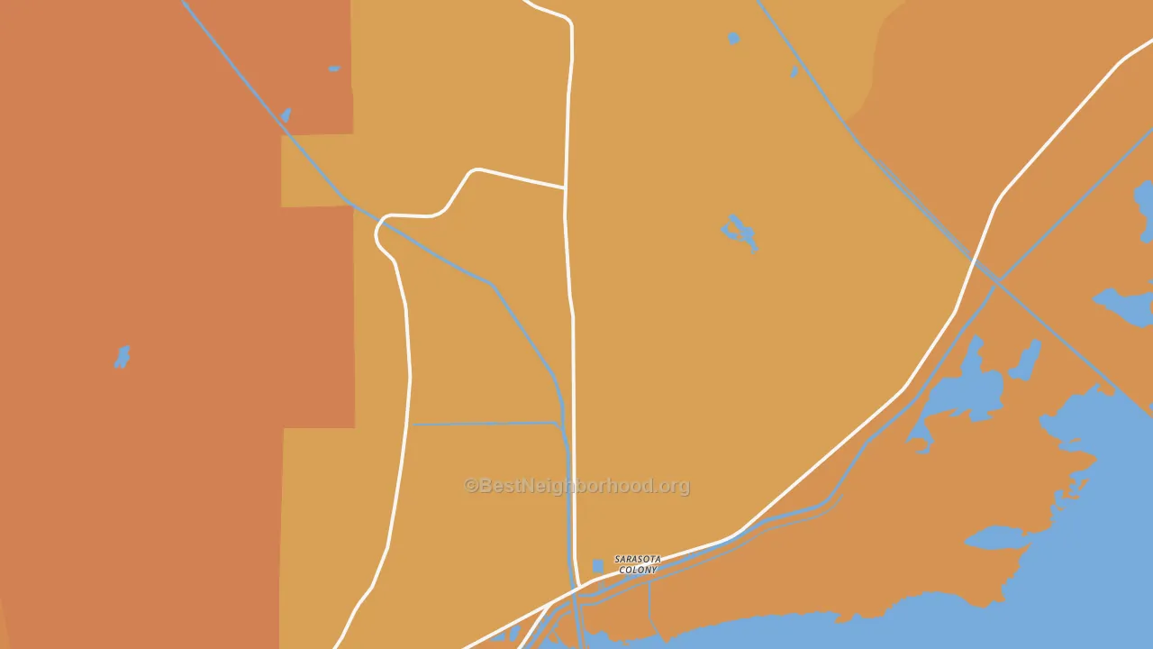 Map of the best neighborhoods in the Lakeport area, with better matches in green and worse matches in red