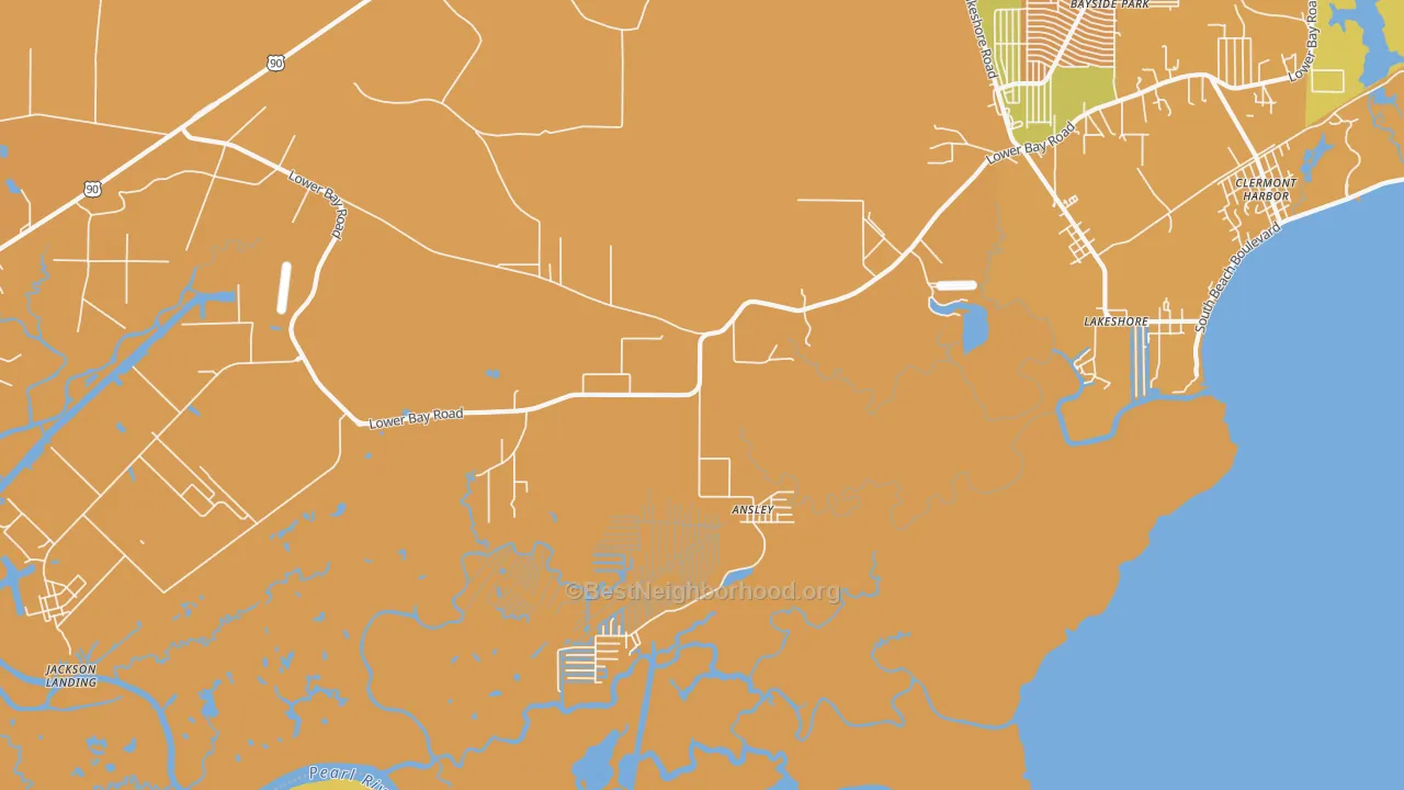 Map of the best neighborhoods in the Lakeshore area, with better matches in green and worse matches in red