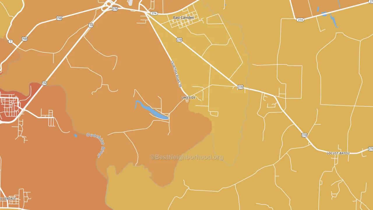 Map of the best neighborhoods in the Lakeside area, with better matches in green and worse matches in red