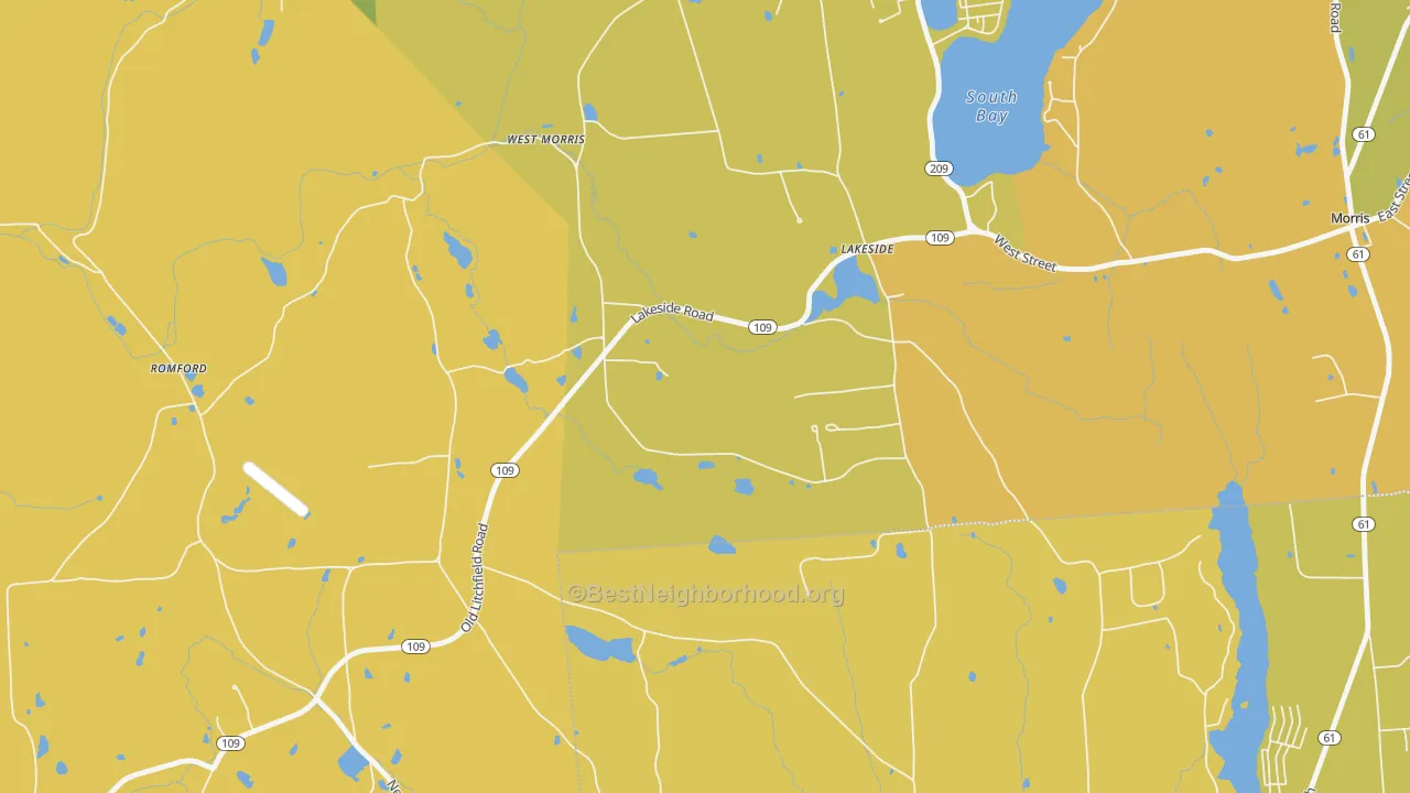 Map of the best neighborhoods in the Lakeside area, with better matches in green and worse matches in red
